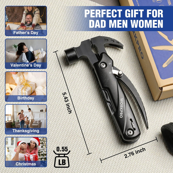 Planet Gates 12 in 1 Hammer / Russian Federation FLISSA 14 in 1 Multitool Camping Hatchet with Sheath Multifunctional Ax with LED Light Camping Woodworking Outdoor Survival Tool