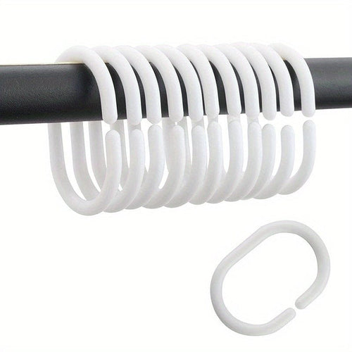 Planet Gates 12 Packs Of White 12pcs Decorative C-Shaped Plastic Shower Curtain Hooks - Durable and Stylish Bathroom Accessories