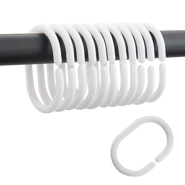 Planet Gates 12 Packs Of White 12pcs Decorative C-Shaped Plastic Shower Curtain Hooks - Durable and Stylish Bathroom Accessories