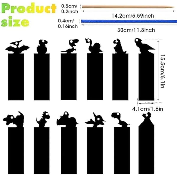 Planet Gates 12 Pcs Animal Bookmarks Scratch Drawing Paper Diy Magic Scratch Art Kids Painting Book Creative Card Educational Toy with Tools