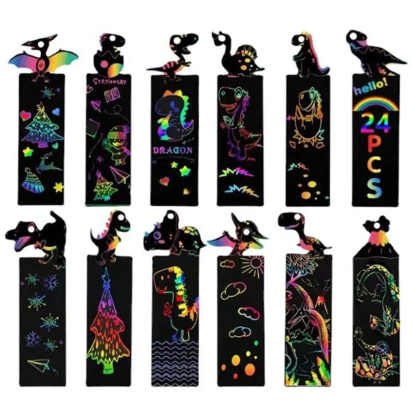 Planet Gates 12 Pcs Animal Bookmarks Scratch Drawing Paper Diy Magic Scratch Art Kids Painting Book Creative Card Educational Toy with Tools