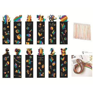 Planet Gates 12 Pcs Animal Bookmarks Scratch Drawing Paper Diy Magic Scratch Art Kids Painting Book Creative Card Educational Toy with Tools
