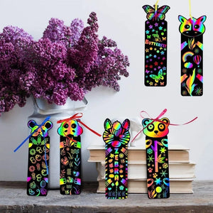 Planet Gates 12 Pcs Animal Bookmarks Scratch Drawing Paper Diy Magic Scratch Art Kids Painting Book Creative Card Educational Toy with Tools