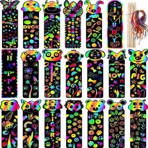 Planet Gates 12 Pcs Animal Bookmarks Scratch Drawing Paper Diy Magic Scratch Art Kids Painting Book Creative Card Educational Toy with Tools