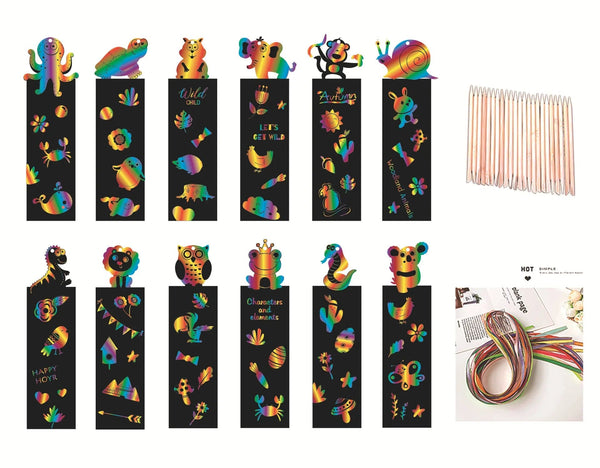 Planet Gates 12 Pcs Animal / CHINA 12 Pcs Animal Bookmarks Scratch Drawing Paper Diy Magic Scratch Art Kids Painting Book Creative Card Educational Toy with Tools