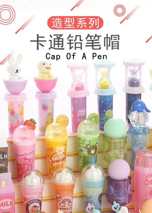 Planet Gates 12 pcs Cute Beverage Bottle Shape Pencil Cap Pen Cover Pencil Extender School Stationery Supplies Plastic Pencil Protector