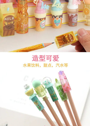 Planet Gates 12 pcs Cute Beverage Bottle Shape Pencil Cap Pen Cover Pencil Extender School Stationery Supplies Plastic Pencil Protector