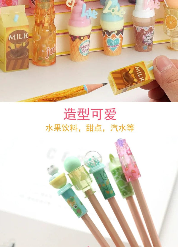 Planet Gates 12 pcs Cute Beverage Bottle Shape Pencil Cap Pen Cover Pencil Extender School Stationery Supplies Plastic Pencil Protector