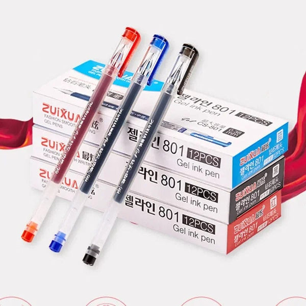 Planet Gates 12 Pcs/Set 0.38mm Large-capacity Diamond Tip Gel Pen Black/Blue/Red Ink  Exam Signing Writing School Office Supplies