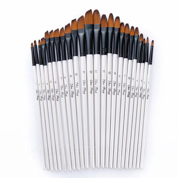 Planet Gates 12 Pcs/set Nylon Hair Wooden Handle Watercolor Paint Brush Pen Set Learning DIY Oil Acrylic Painting Art Paint Brushes Supplies