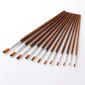 Planet Gates 12 Pcs/set Nylon Hair Wooden Handle Watercolor Paint Brush Pen Set Learning DIY Oil Acrylic Painting Art Paint Brushes Supplies