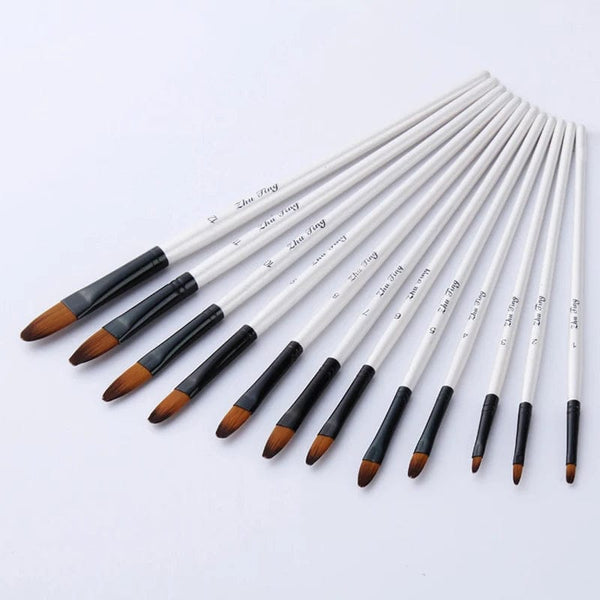 Planet Gates 12 Pcs/set Nylon Hair Wooden Handle Watercolor Paint Brush Pen Set Learning DIY Oil Acrylic Painting Art Paint Brushes Supplies