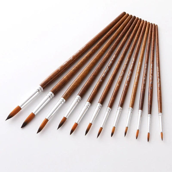 Planet Gates 12 Pcs/set Nylon Hair Wooden Handle Watercolor Paint Brush Pen Set Learning DIY Oil Acrylic Painting Art Paint Brushes Supplies