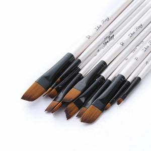 Planet Gates 12 Pcs/set Nylon Hair Wooden Handle Watercolor Paint Brush Pen Set Learning DIY Oil Acrylic Painting Art Paint Brushes Supplies