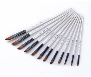 Planet Gates 12 Pcs/set Nylon Hair Wooden Handle Watercolor Paint Brush Pen Set Learning DIY Oil Acrylic Painting Art Paint Brushes Supplies