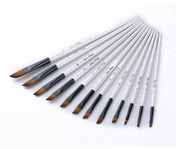 Planet Gates 12 Pcs/set Nylon Hair Wooden Handle Watercolor Paint Brush Pen Set Learning DIY Oil Acrylic Painting Art Paint Brushes Supplies