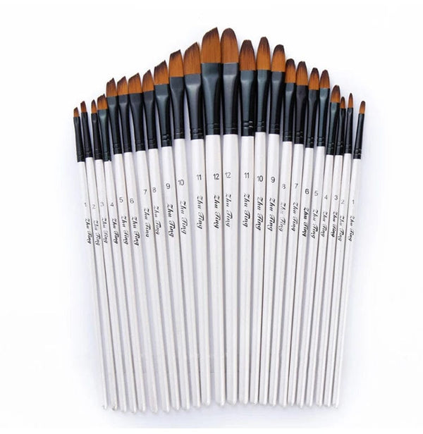 Planet Gates 12 Pcs/set Nylon Hair Wooden Handle Watercolor Paint Brush Pen Set Learning DIY Oil Acrylic Painting Art Paint Brushes Supplies