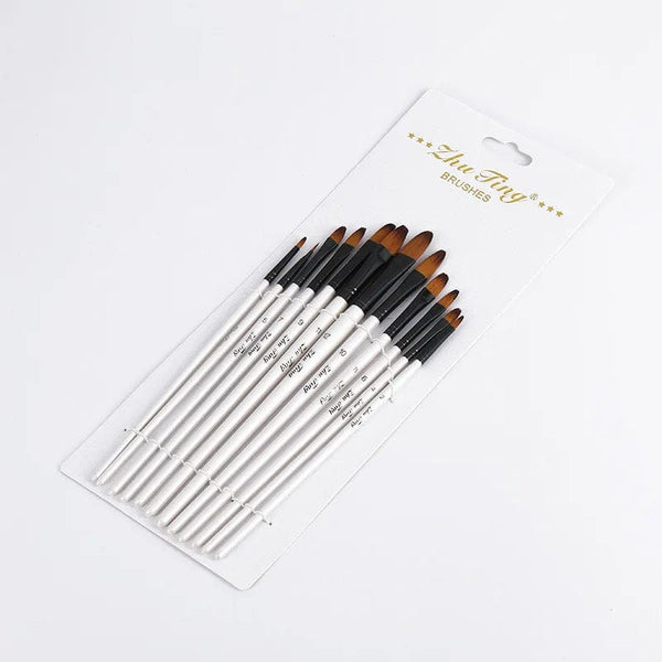 Planet Gates 12 Pcs/set Nylon Hair Wooden Handle Watercolor Paint Brush Pen Set Learning DIY Oil Acrylic Painting Art Paint Brushes Supplies
