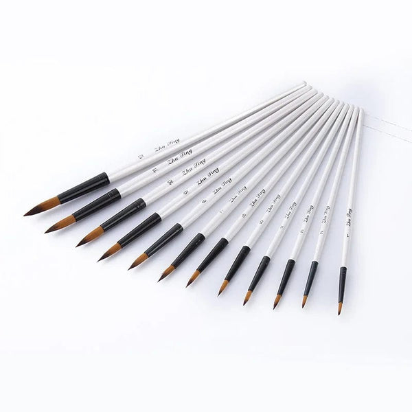 Planet Gates 12 Pcs/set Nylon Hair Wooden Handle Watercolor Paint Brush Pen Set Learning DIY Oil Acrylic Painting Art Paint Brushes Supplies