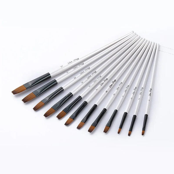 Planet Gates 12 Pcs/set Nylon Hair Wooden Handle Watercolor Paint Brush Pen Set Learning DIY Oil Acrylic Painting Art Paint Brushes Supplies