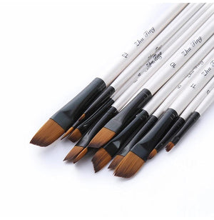 Planet Gates 12 Pcs/set Nylon Hair Wooden Handle Watercolor Paint Brush Pen Set Learning DIY Oil Acrylic Painting Art Paint Brushes Supplies