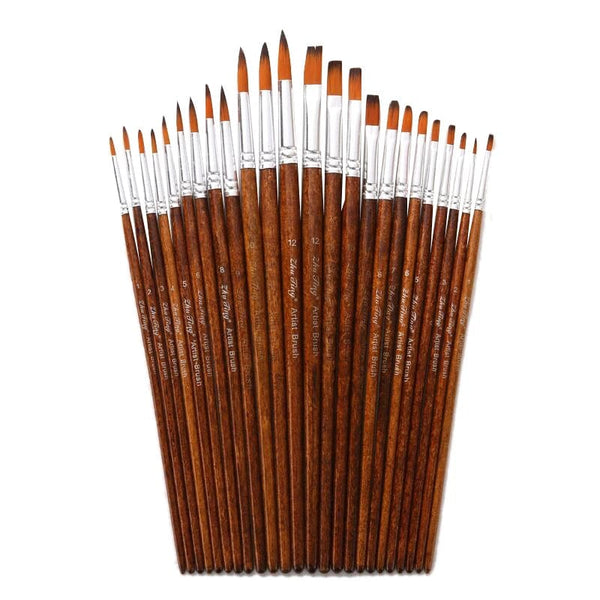 Planet Gates 12 Pcs/set Nylon Hair Wooden Handle Watercolor Paint Brush Pen Set Learning DIY Oil Acrylic Painting Art Paint Brushes Supplies