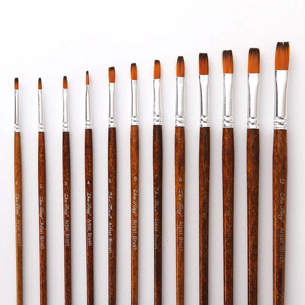 Planet Gates 12 Pcs/set Nylon Hair Wooden Handle Watercolor Paint Brush Pen Set Learning DIY Oil Acrylic Painting Art Paint Brushes Supplies