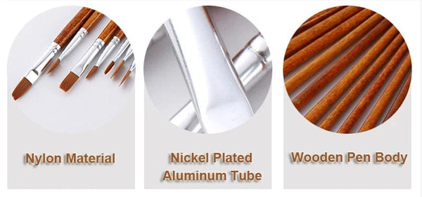 Planet Gates 12 Pcs/set Nylon Hair Wooden Handle Watercolor Paint Brush Pen Set Learning DIY Oil Acrylic Painting Art Paint Brushes Supplies