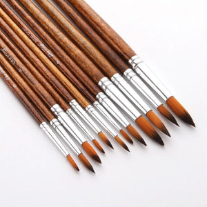 Planet Gates 12 Pcs/set Nylon Hair Wooden Handle Watercolor Paint Brush Pen Set Learning DIY Oil Acrylic Painting Art Paint Brushes Supplies