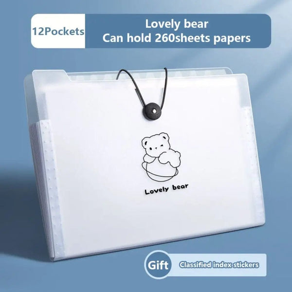 Planet Gates 12 Pockets-Bear A4 5/8/12 Pockets File Folder Test Paper Storage Folder Waterproof File Organizer Classified Large Capacity Portfolio Organizer