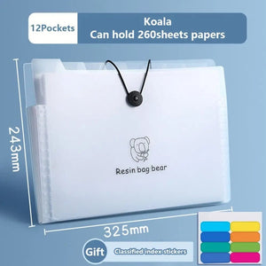 Planet Gates 12 Pockets-Koala A4 5/8/12 Pockets File Folder Test Paper Storage Folder Waterproof File Organizer Classified Large Capacity Portfolio Organizer