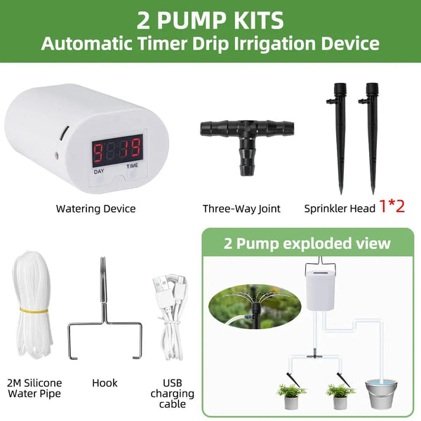 Planet Gates 12 pump kit Automatic Plant Flower Watering Pump Home Sprinkler Drip Irrigation Device 2/4/8/16 Heads Pump Timer System Kit Garden Tool