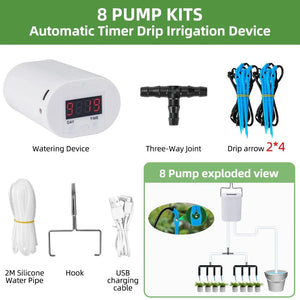 Planet Gates 12 pump kit Automatic Plant Flower Watering Pump Home Sprinkler Drip Irrigation Device 2/4/8/16 Heads Pump Timer System Kit Garden Tool