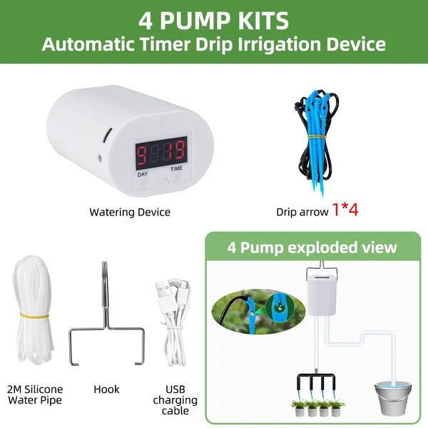 Planet Gates 12 pump kit Automatic Plant Flower Watering Pump Home Sprinkler Drip Irrigation Device 2/4/8/16 Heads Pump Timer System Kit Garden Tool