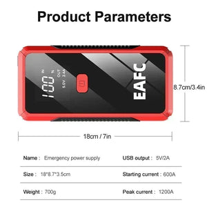 Planet Gates 1200A red with box / Poland EAFC 12V  Car Jump Starter Power Bank Portable Car Battery Booster ChargerStarting Device Auto Emergency Start-up Lighting