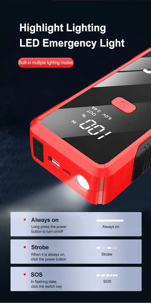 Planet Gates 1200A red with box / Poland EAFC 12V  Car Jump Starter Power Bank Portable Car Battery Booster ChargerStarting Device Auto Emergency Start-up Lighting