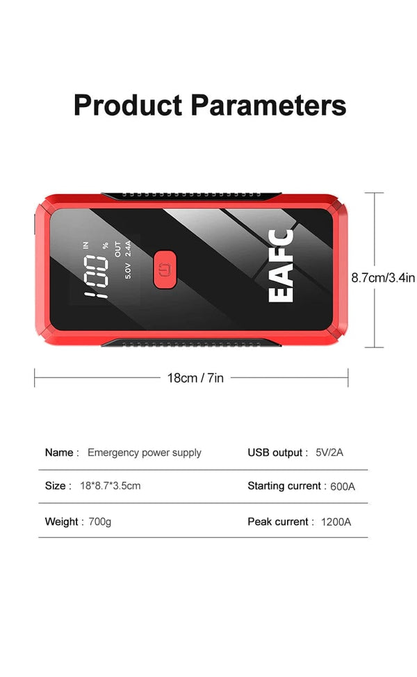 Planet Gates 1200A red with box / Poland EAFC 12V  Car Jump Starter Power Bank Portable Car Battery Booster ChargerStarting Device Auto Emergency Start-up Lighting