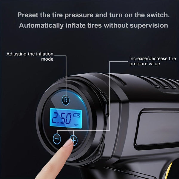 Planet Gates 120W Car Air Pump 120W Portable Car Air Compressor Car Air Pump Inflate Your Tires With Ease Wireless & Wired Vehicle Handheld Pump With LED Light