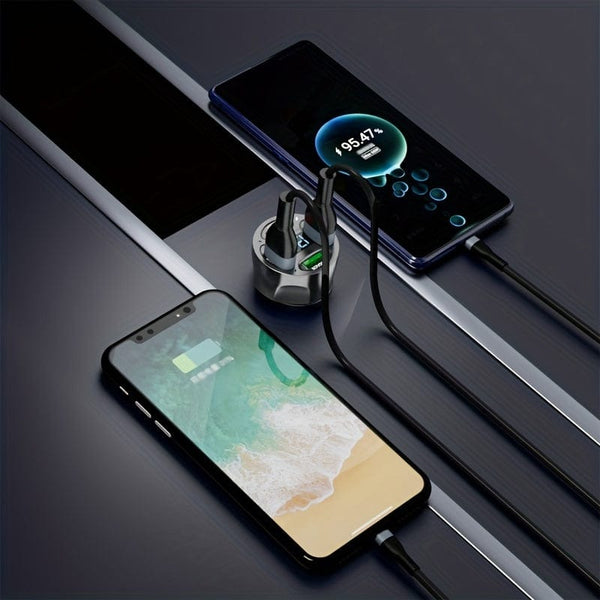 Planet Gates 120W Car Charger Fast Charging 4 Usb Digital Display Car Fast Charger 4-in-1 PD Mobile Phone Charging Head 7AQC3.0 Car Phone Adapter Car Accessories