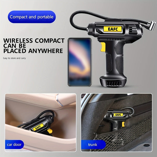 Planet Gates 120W Portable Car Air Compressor: Inflate Your Tires With Ease - Wireless & Wired Handheld Pump With LED Light
