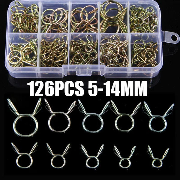 Planet Gates 126Pcs 5mm-14mm Hose Clamp Zinc Plated Spring Clips Gear Hose Fuel Line Clamp for Boats Motorcycles