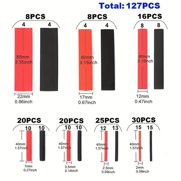 Planet Gates 127PCS 127pcs Black Red Heat Shrink Tubing 2:1 Assortment Polyolefin Tube Car Cable Sleeve Winding Wire Kit