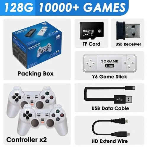Planet Gates 128G BOYHOM Y6 2.4G Wireless Game TV Stick Retro Family Portable Video Game Console 4K HD Support Multiplayer Games for PS Gifts