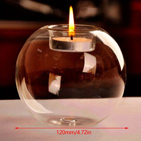 Planet Gates 12cm/4.72in 1pc Transparent Glass Candle Holder, European Glass Round Candle Holder, Home Decoration Ornament, Glass Crafts, Round Votive Candle Holders Bulk Transparent Crystal Glass Tealight Candlestick For Wedding Party Office Decor