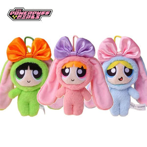 Planet Gates 12cm Bag Plush Pendant Powerpuff Girls Cartoon Cute Dress Up Bunny Rabbit Plush Toy Pendant Bow Tie Doll Gift Doll for Girls