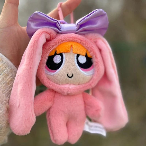 Planet Gates 12cm Bag Plush Pendant Powerpuff Girls Cartoon Cute Dress Up Bunny Rabbit Plush Toy Pendant Bow Tie Doll Gift Doll for Girls