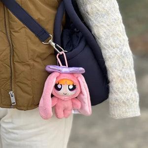 Planet Gates 12cm Bag Plush Pendant Powerpuff Girls Cartoon Cute Dress Up Bunny Rabbit Plush Toy Pendant Bow Tie Doll Gift Doll for Girls