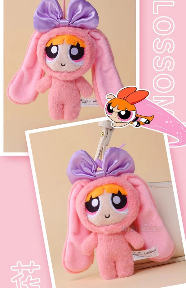 Planet Gates 12cm Bag Plush Pendant Powerpuff Girls Cartoon Cute Dress Up Bunny Rabbit Plush Toy Pendant Bow Tie Doll Gift Doll for Girls