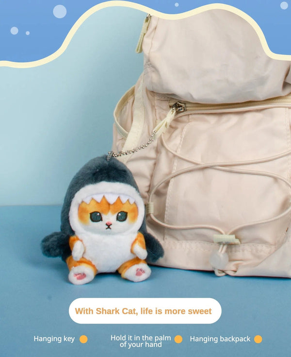 Planet Gates 12cm Cartoon Cute Shark Fried Shrimp Cat Plush Doll Pendant Charm Package Pendant