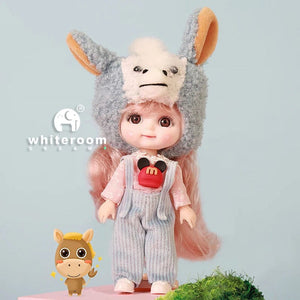 Planet Gates 12cm doll Rabbit / CHINA / Dark brown eyes Ob11 BJD Doll Mini Dolls For Girls Animal Clothes Accessories 1/12 Toy Baby 3D Big Eyes Beautiful DIY Toys Dress Up Free Gift